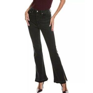 Daze Denim Go-Getter Black With Side Slit High Rise Flare Jean Women's Sz 26 New